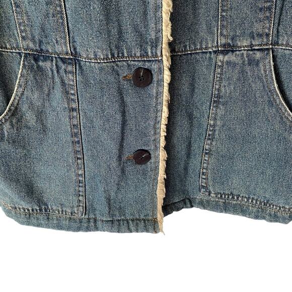 Esprit Penny Lane Denim Sherpa Trim Jean Coat Jacket size large quilted - Picture 2 of 10